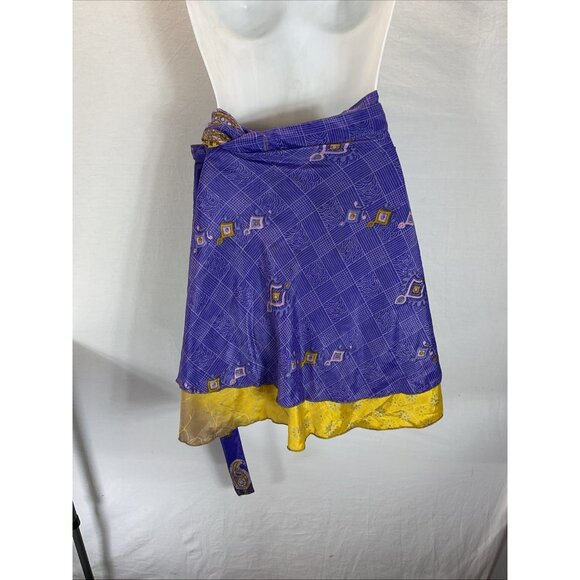 Darn‎ Good Yarn Reversible Sari Wrap Skirt -Mini size 4-12 purple gold BOHO - Picture 2 of 10